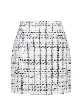 NWT! White and Black Plaid Tweed Mini Skirt